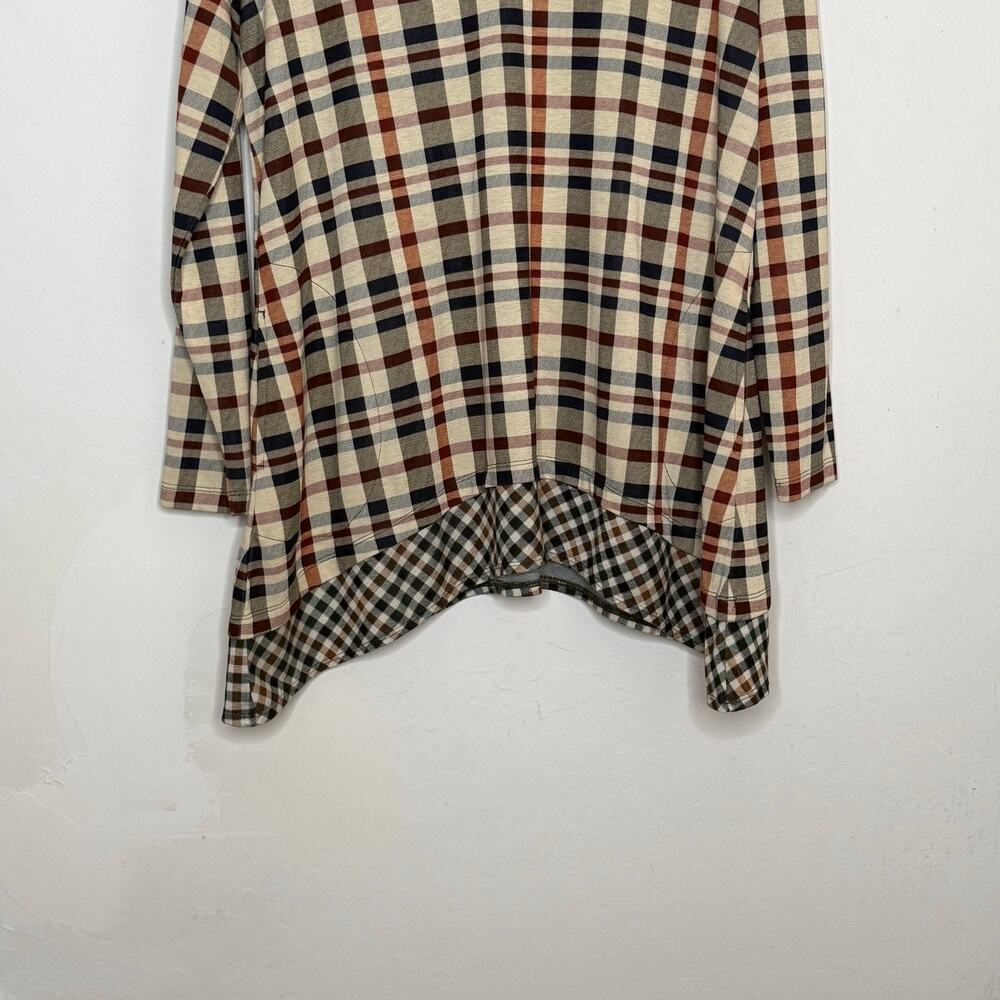 LOGO Lori Goldstein Plaid Sharkbite Tunic Top Large Boho V-Neck Asymmetrical - Picture 7 of 10